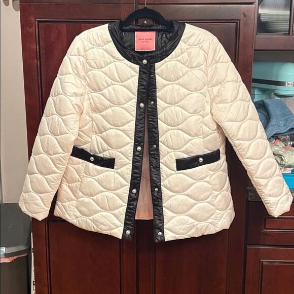 Kate Spade White and Black Quilted Jacket with Pearl Snaps Size L - Picture 3 of 11